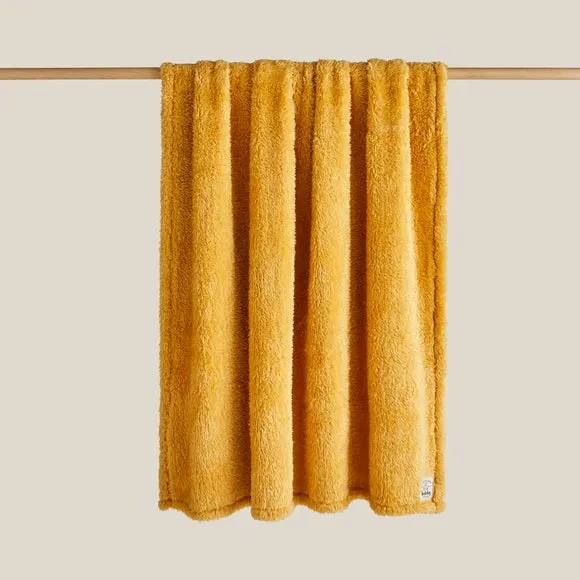 Throw Blanket with Shaggy Texture - Ochre, Teddy