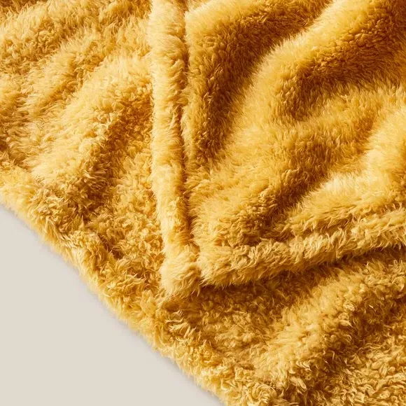 Throw Blanket with Shaggy Texture - Ochre, Teddy