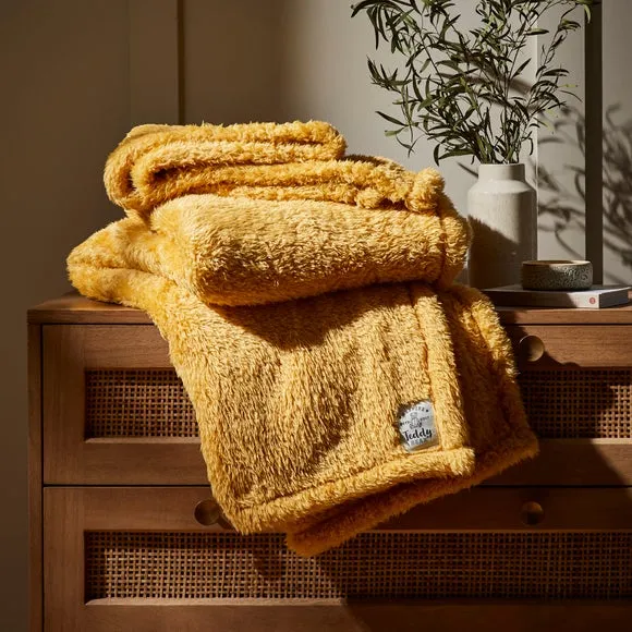 Throw Blanket with Shaggy Texture - Ochre, Teddy