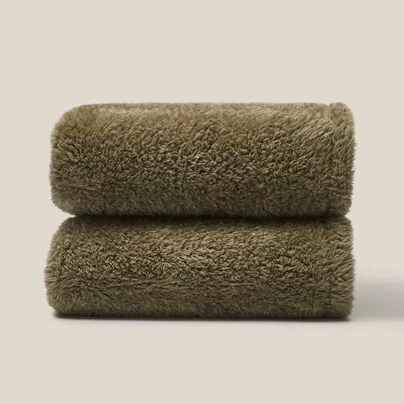 Throw Blanket with Shaggy Texture - Olive, Teddy