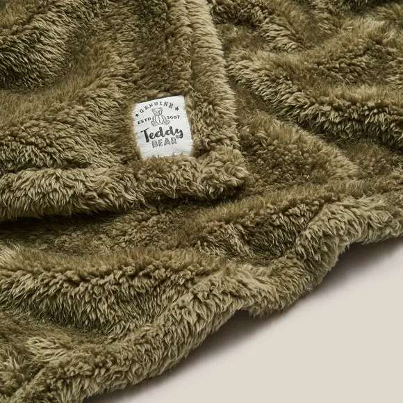 Throw Blanket with Shaggy Texture - Olive, Teddy