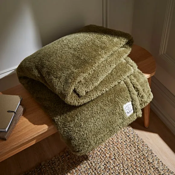 Throw Blanket with Shaggy Texture - Olive, Teddy