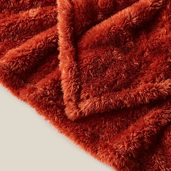 Throw Blanket with Shaggy Texture - Orange, Teddy