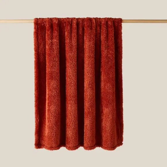 Throw Blanket with Shaggy Texture - Orange, Teddy