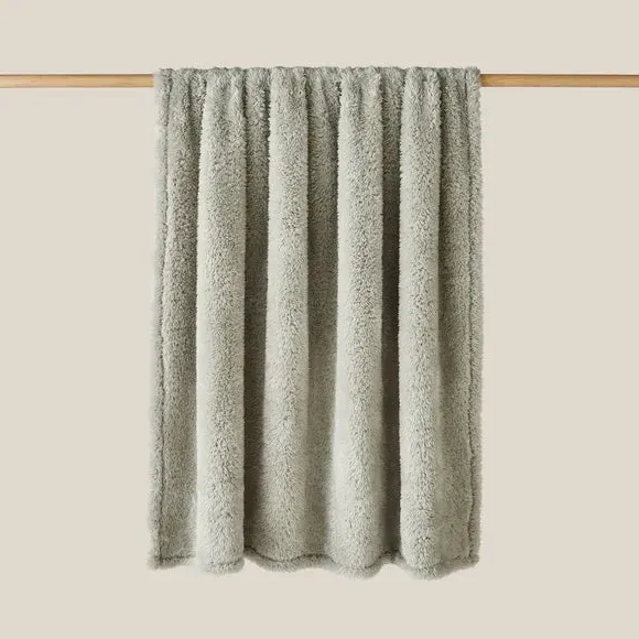 Throw Blanket with Shaggy Texture - Sage, Teddy