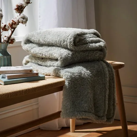 Throw Blanket with Shaggy Texture - Sage, Teddy