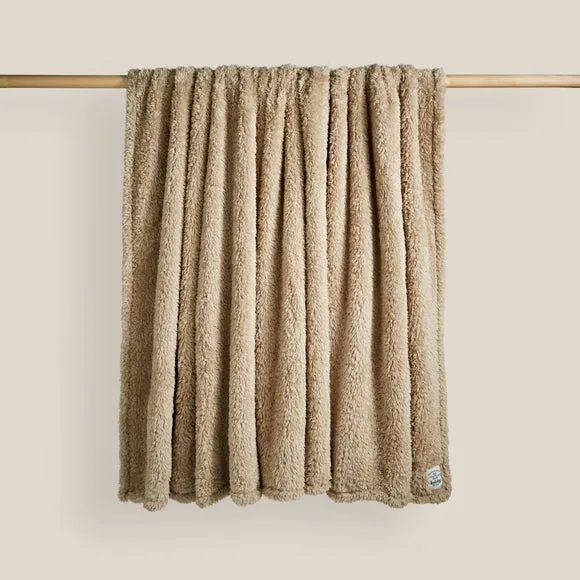 Throw Blanket with Shaggy Texture - Taupe, Teddy