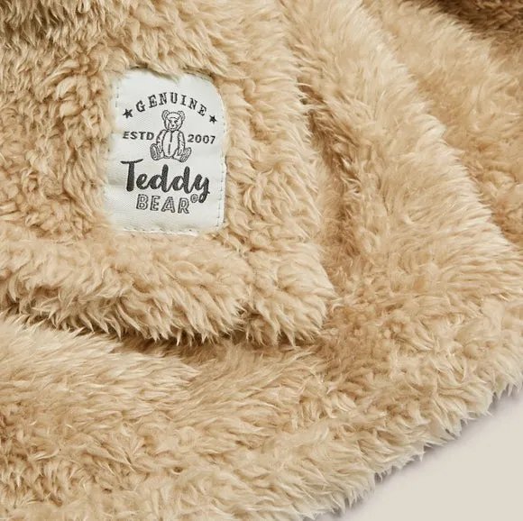 Throw Blanket with Shaggy Texture - Taupe, Teddy