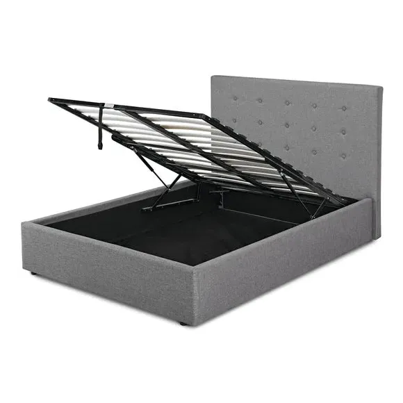 Ottoman Bed with Storage - Grey, Fabric
