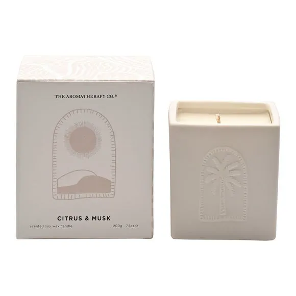 Square Ceramic Candle - White, Soy Wax