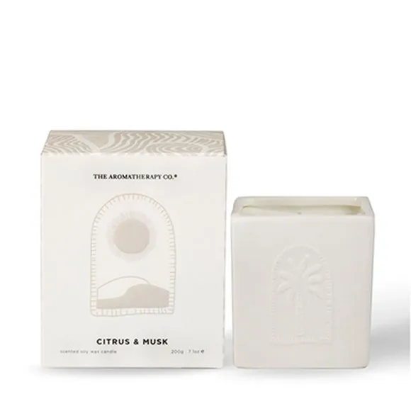 Square Ceramic Candle - White, Soy Wax