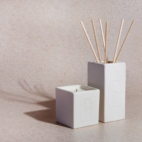 Square Ceramic Candle - White, Soy Wax