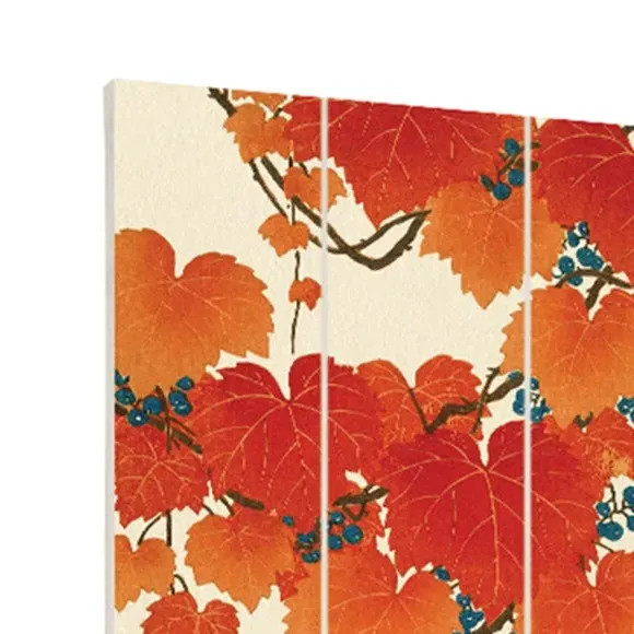 Bird and Red Ivy Wooden Wall Art - Orange