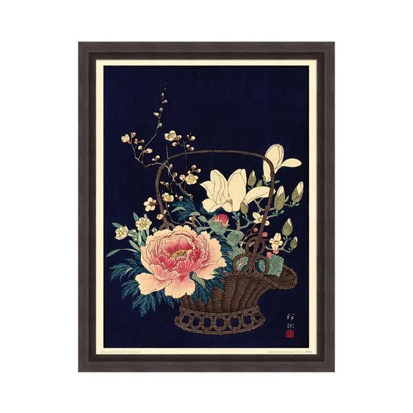 Framed Print Basket Of Flowers - Navy