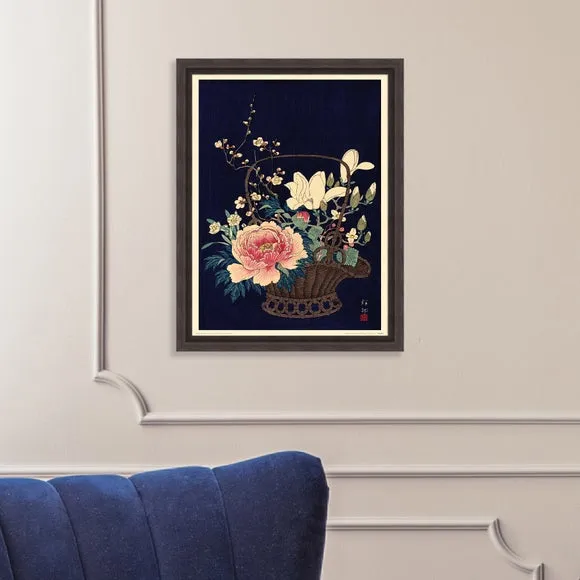 Framed Print Basket Of Flowers - Navy image