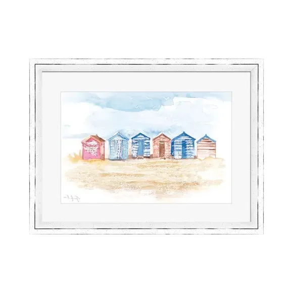 Framed Print Beach Huts - Multicolor