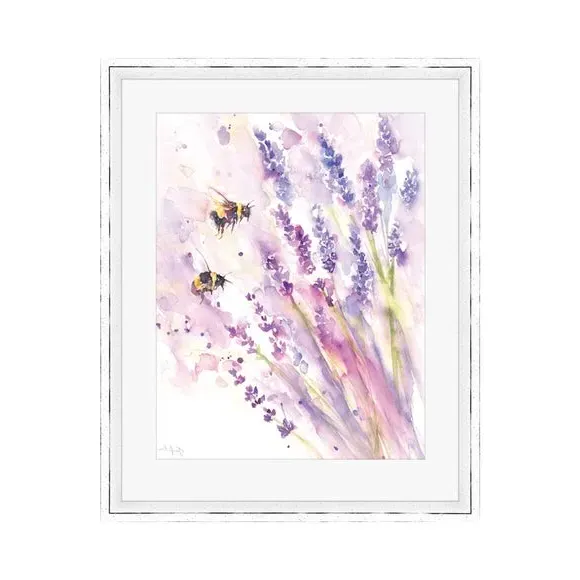 Framed Print Bees & Lavender - Purple