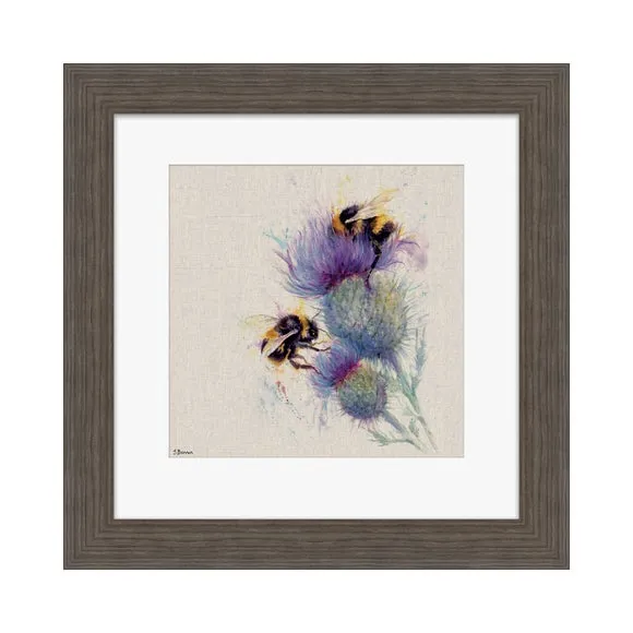 Framed Print Bees On Thistle - Multicolor