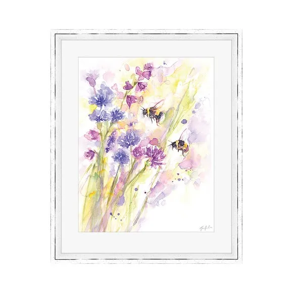 Framed Print Bees & Wildflowers - Purple