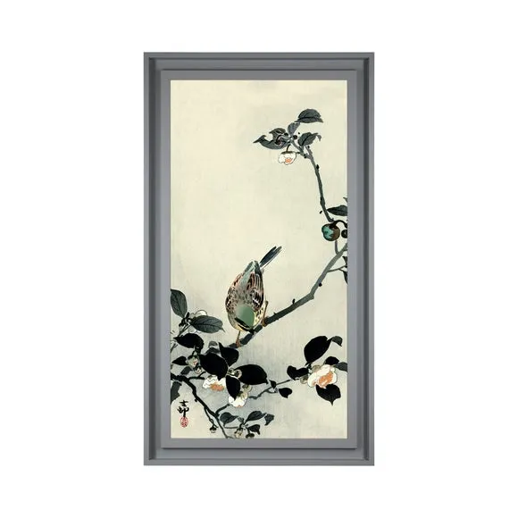 Framed Print Bunting on Camellia Branch - Cream