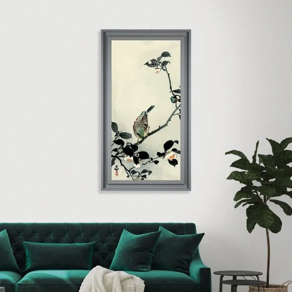 Framed Print Bunting on Camellia Branch - Cream