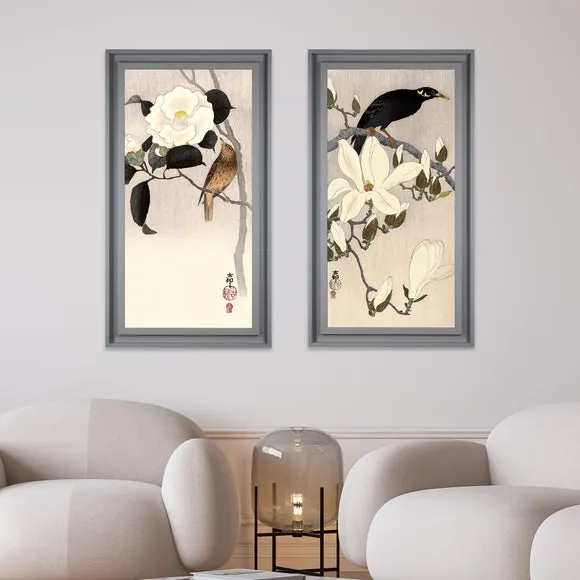 Framed Print Songbird Flowering Camellia - Multi