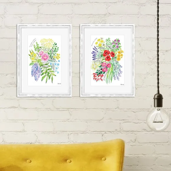 Framed Print Watercolour Bouquet - Multicolor