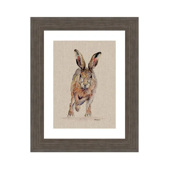 Framed Print with Hare Design - Natural