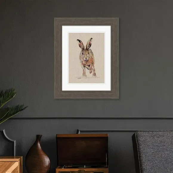 Framed Print with Hare Design - Natural image