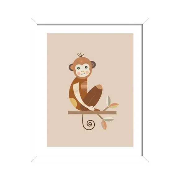 Framed Print with Monkey Design - Multicolor