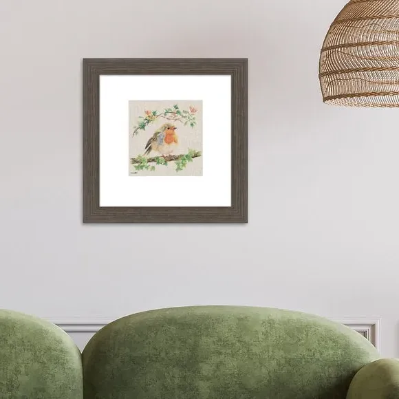 Framed Print with Robin Design - Multicolor image