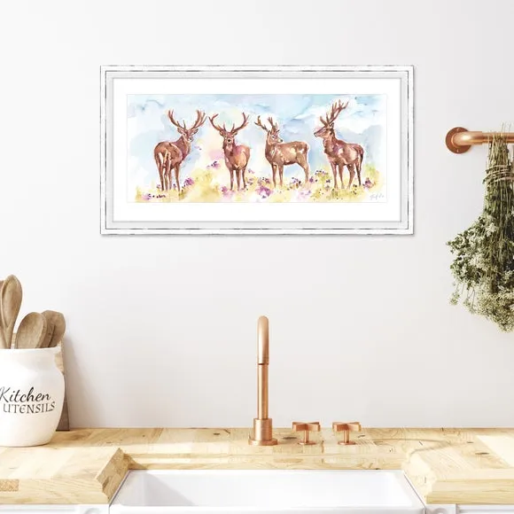 Framed Print with Stag Herd - Multicolor image