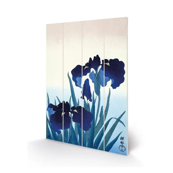 Iris Flowers Wall Art - Blue, Wood