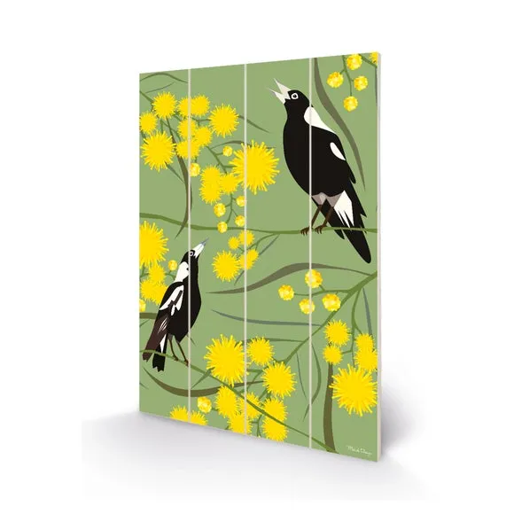 Magpies Wall Art - Green, Wood
