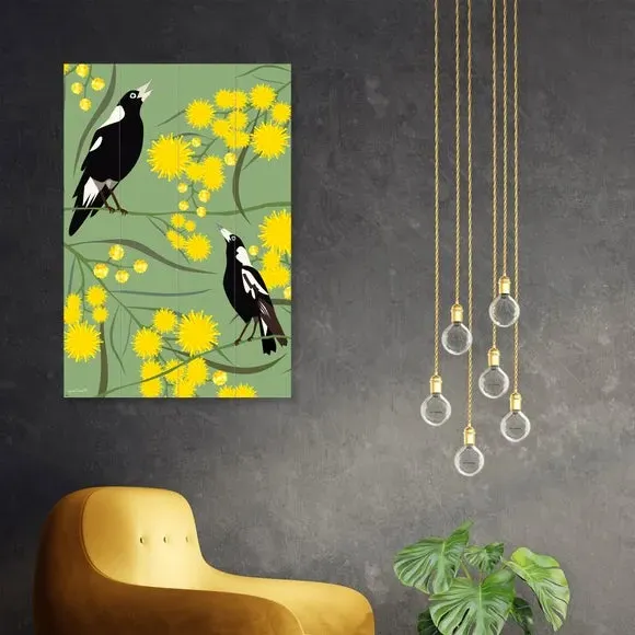 Magpies Wall Art - Green, Wood image