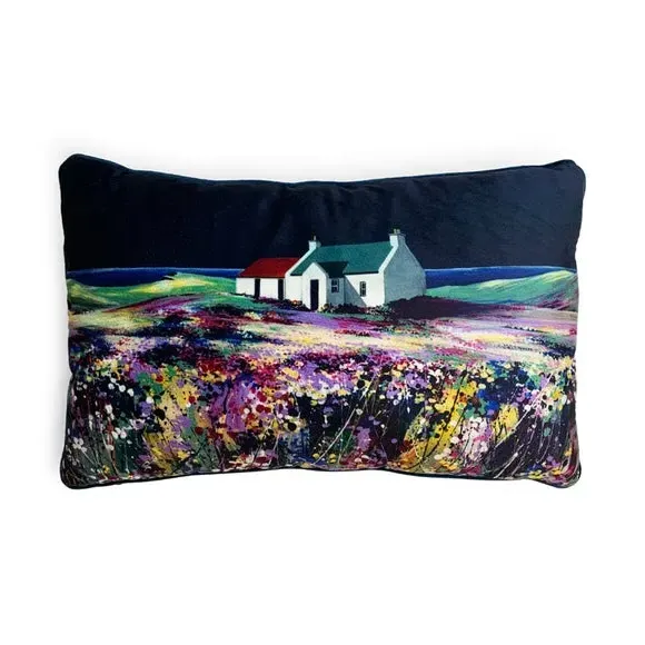 Rectangle Cushion Moonshine Design - Black, Velvet