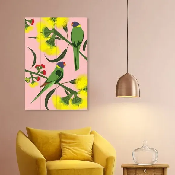 Ringnecks Wall Art - Pink, Wood image