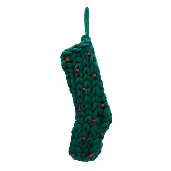 Knitted Christmas Stocking - Green, Acrylic