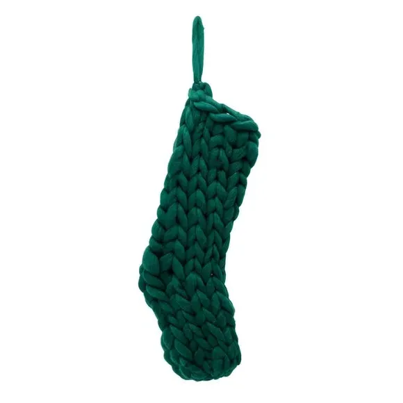 Knitted Christmas Stocking - Green, Acrylic