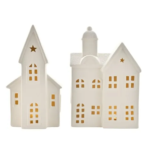 LED Light Up House - White, Ceramic