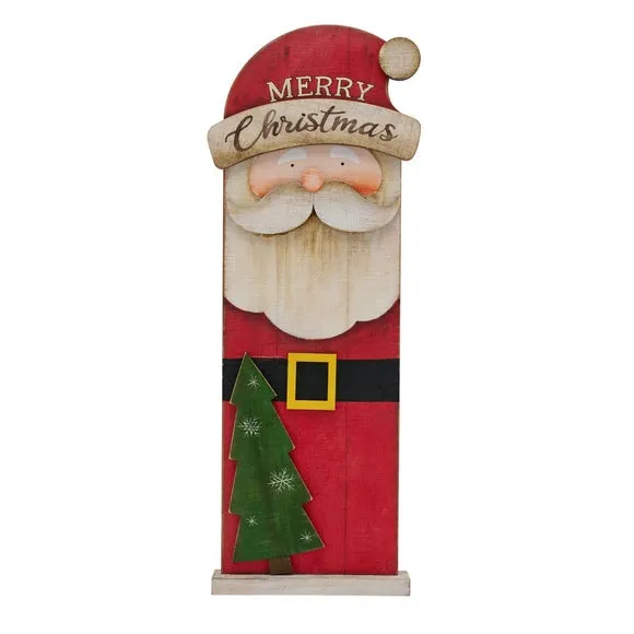 Santa Christmas Ornament with Base - Red, Wood image