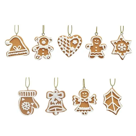 Set of 9 Tree Decorations - Brown, Resin