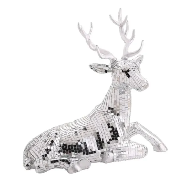 Sitting Reindeer Ornament - Silver, Glass