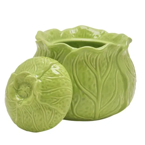 Cabbage Storage Jar with Lid - Green, Ceramic