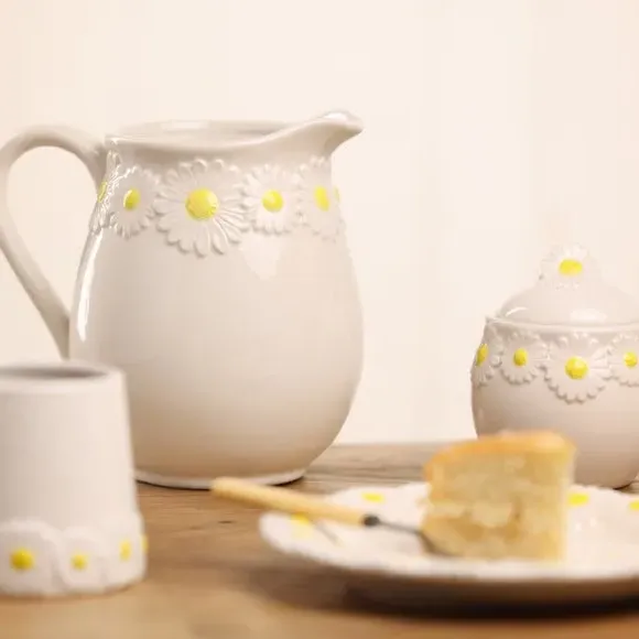 Milk Jug with Daisy Pattern - White, Ceramic