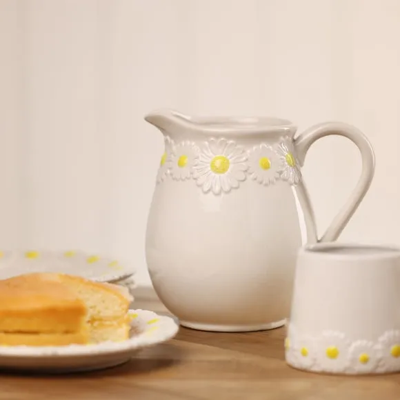 Milk Jug with Daisy Pattern - White, Ceramic image