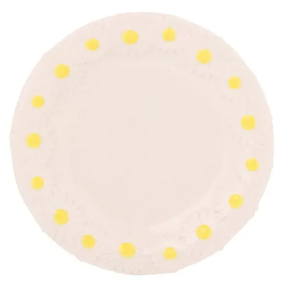 Set of 4 Dinner Plates with Daisy Design - White