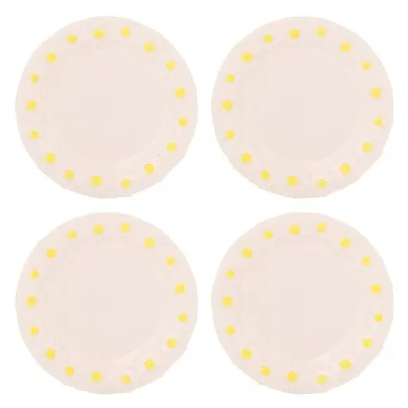 Set of 4 Dinner Plates with Daisy Design - White