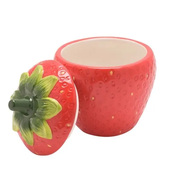Strawberry Sugar Bowl - Red, Ceramic