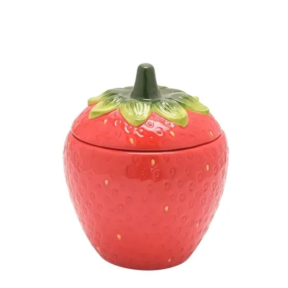 Strawberry Sugar Bowl - Red, Ceramic